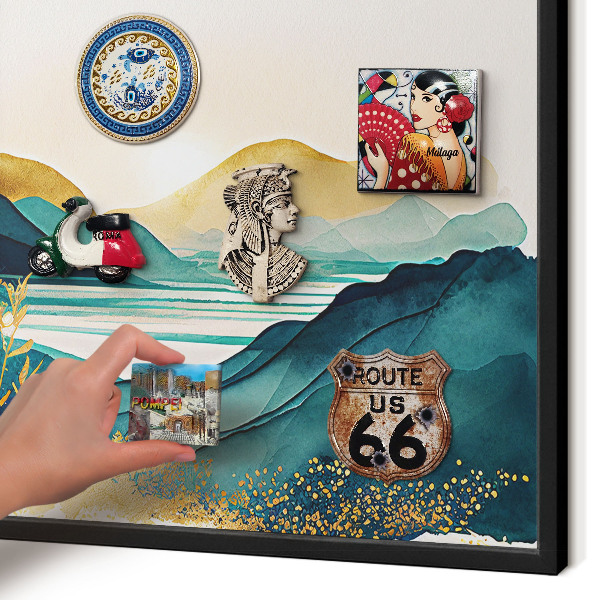Metal wall board for magnets in a black frame A peaceful view
