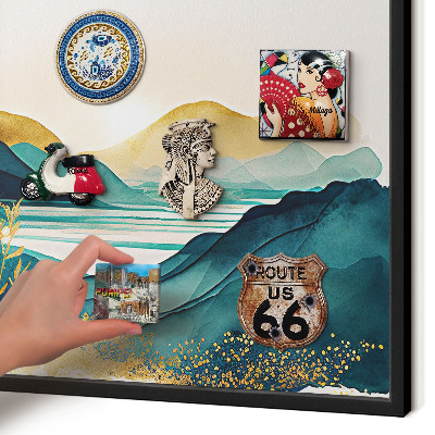 Metal wall board for magnets in a black frame A peaceful view