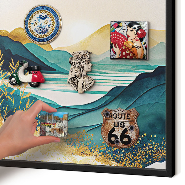 Metal wall board for magnets in a black frame A peaceful view