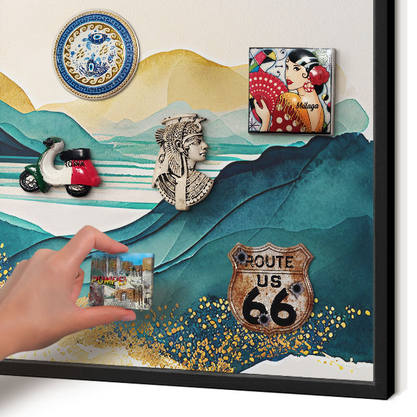 Metal wall board for magnets in a black frame A peaceful view