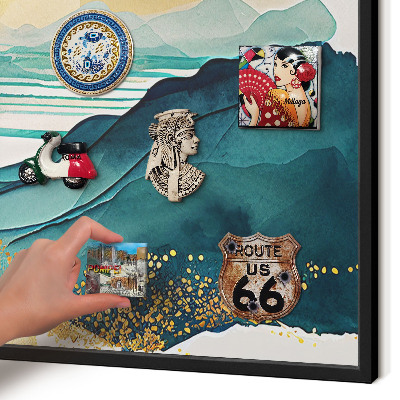 Metal wall board for magnets in a black frame A peaceful view
