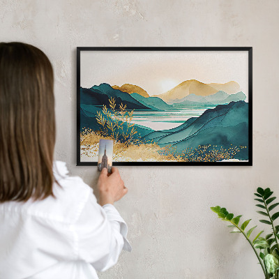 Metal wall board for magnets in a black frame A peaceful view