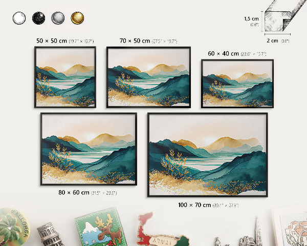 Metal wall board for magnets in a black frame A peaceful view