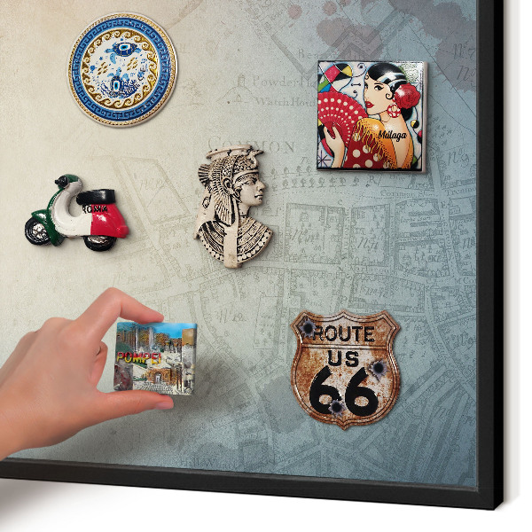 Vacation magnet board with a black frame Old map