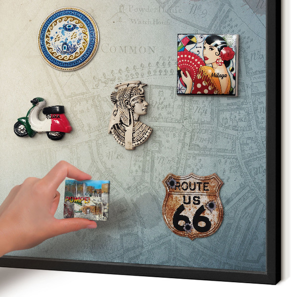 Vacation magnet board with a black frame Old map