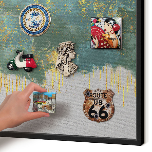 Metal wall board for magnets in a black frame Turquoise abstraction
