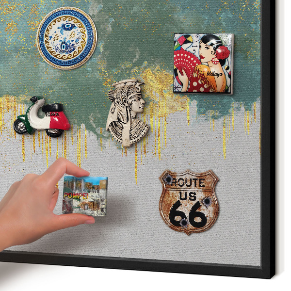 Metal wall board for magnets in a black frame Turquoise abstraction