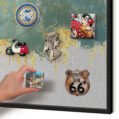 Metal wall board for magnets in a black frame Turquoise abstraction
