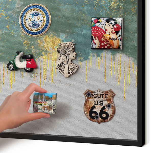 Metal wall board for magnets in a black frame Turquoise abstraction
