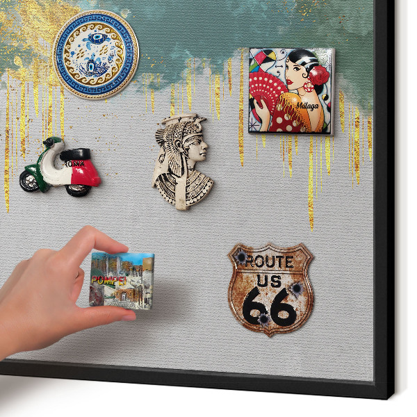 Metal wall board for magnets in a black frame Turquoise abstraction