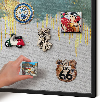 Metal wall board for magnets in a black frame Turquoise abstraction