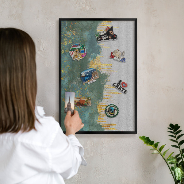 Metal wall board for magnets in a black frame Turquoise abstraction