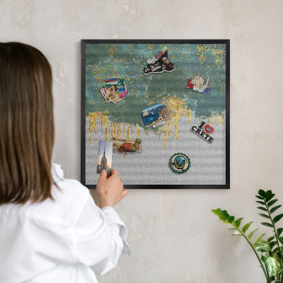 Metal wall board for magnets in a black frame Turquoise abstraction