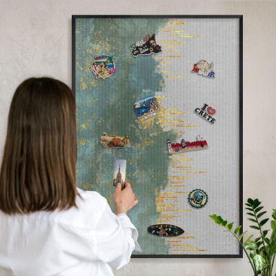 Metal wall board for magnets in a black frame Turquoise abstraction