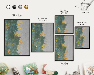Metal wall board for magnets in a black frame Turquoise abstraction