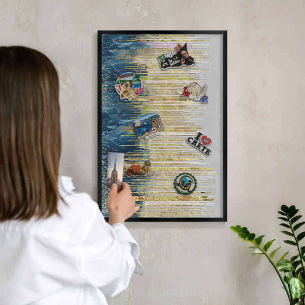 Vacation magnet board with a black frame Abstract forest