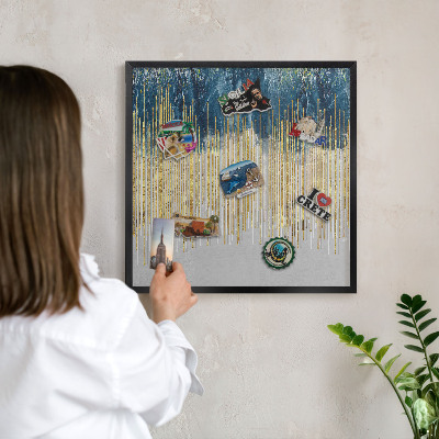 Vacation magnet board with a black frame Abstract forest
