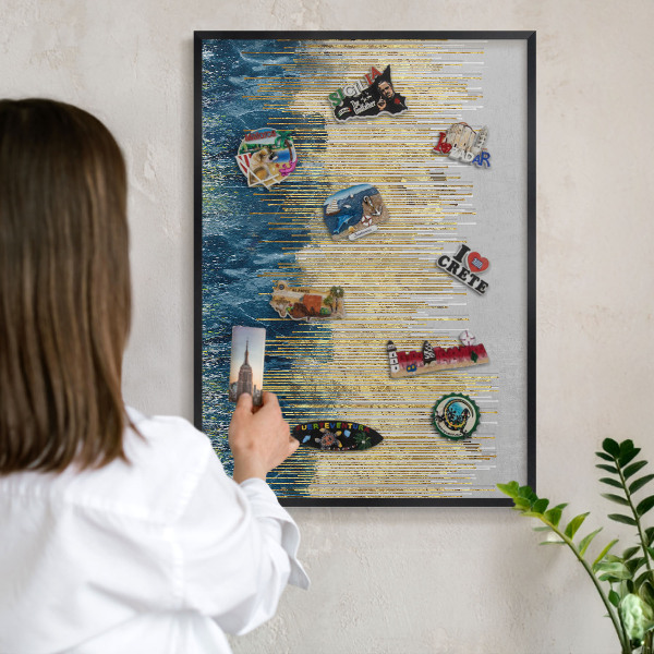 Vacation magnet board with a black frame Abstract forest