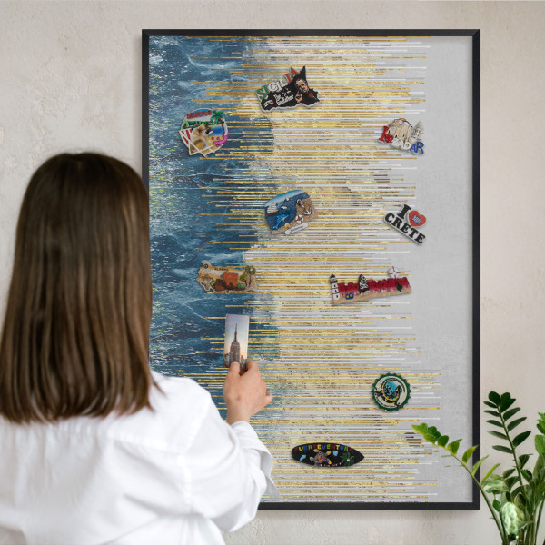 Vacation magnet board with a black frame Abstract forest
