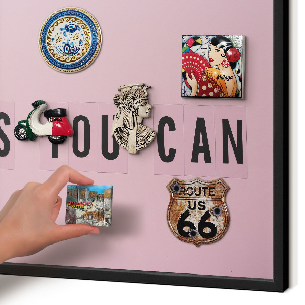Metal wall board for magnets in a black frame Motivation every day