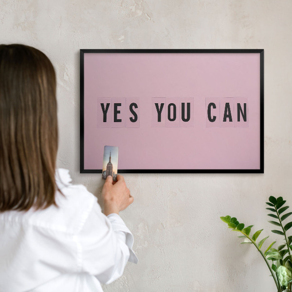 Metal wall board for magnets in a black frame Motivation every day