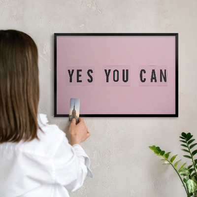 Metal wall board for magnets in a black frame Motivation every day