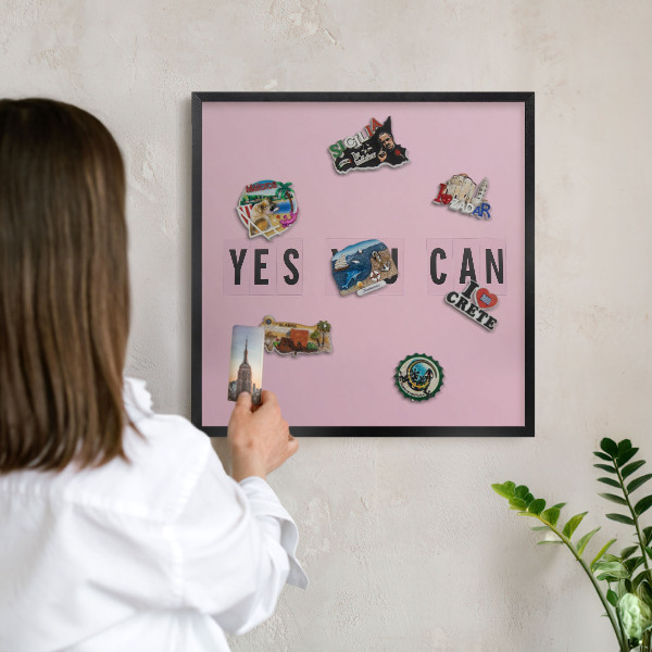 Metal wall board for magnets in a black frame Motivation every day