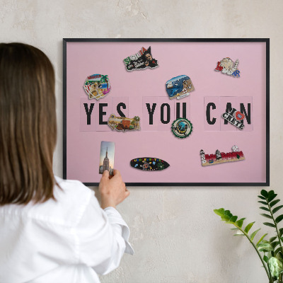 Metal wall board for magnets in a black frame Motivation every day