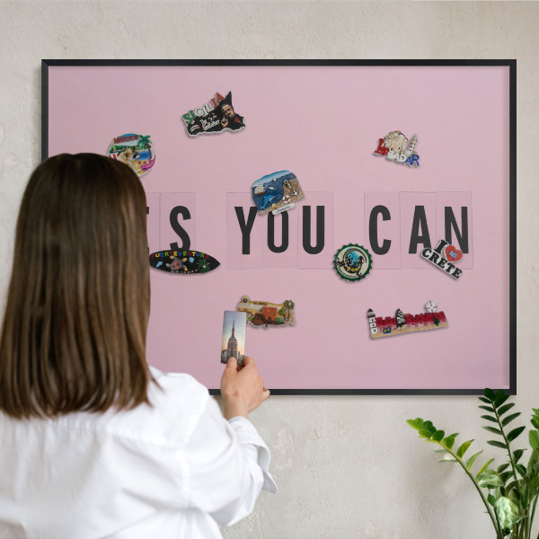 Metal wall board for magnets in a black frame Motivation every day
