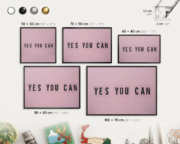 Metal wall board for magnets in a black frame Motivation every day