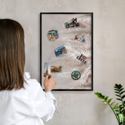 Vacation magnet board with a black frame Leaves nature