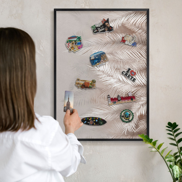 Vacation magnet board with a black frame Leaves nature