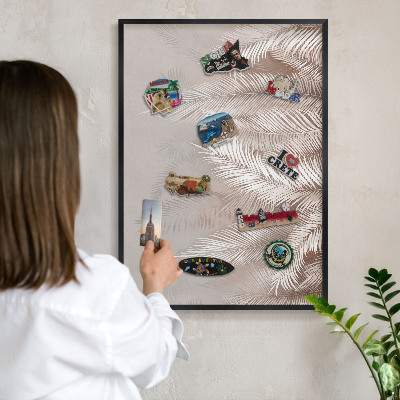 Vacation magnet board with a black frame Leaves nature