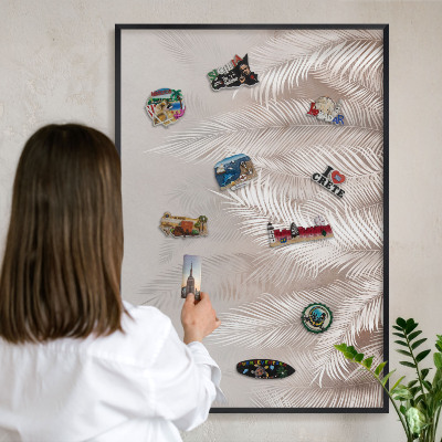 Vacation magnet board with a black frame Leaves nature