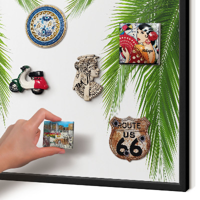 Metal wall board for magnets in a black frame Exotic nature