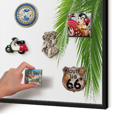 Metal wall board for magnets in a black frame Exotic nature
