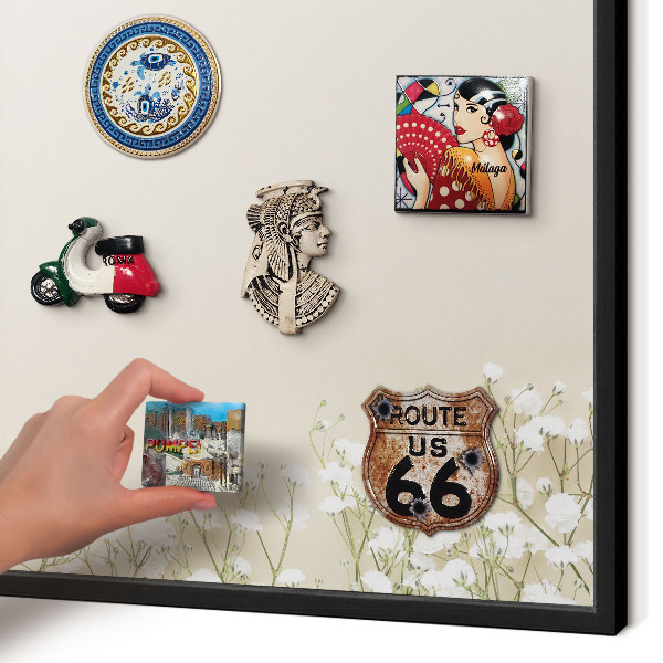 Vacation magnet board with a black frame Subtle nature