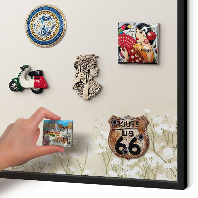 Vacation magnet board with a black frame Subtle nature
