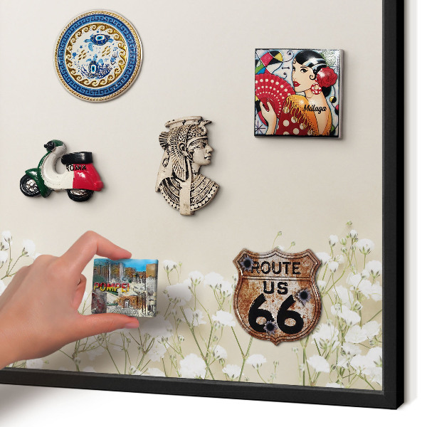 Vacation magnet board with a black frame Subtle nature