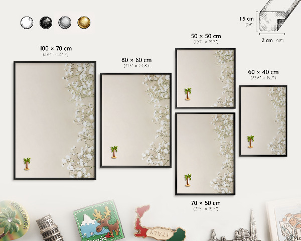 Vacation magnet board with a black frame Subtle nature