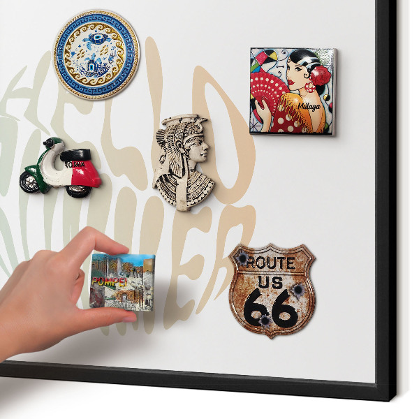 Metal wall board for magnets in a black frame Hello summer