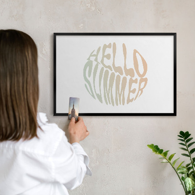 Metal wall board for magnets in a black frame Hello summer