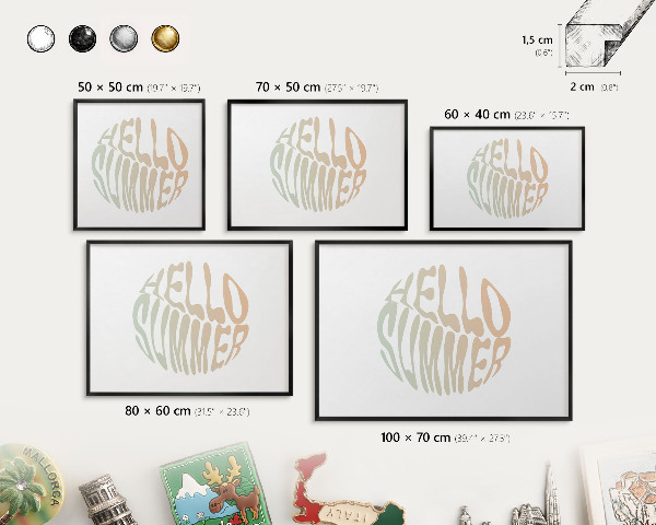 Metal wall board for magnets in a black frame Hello summer