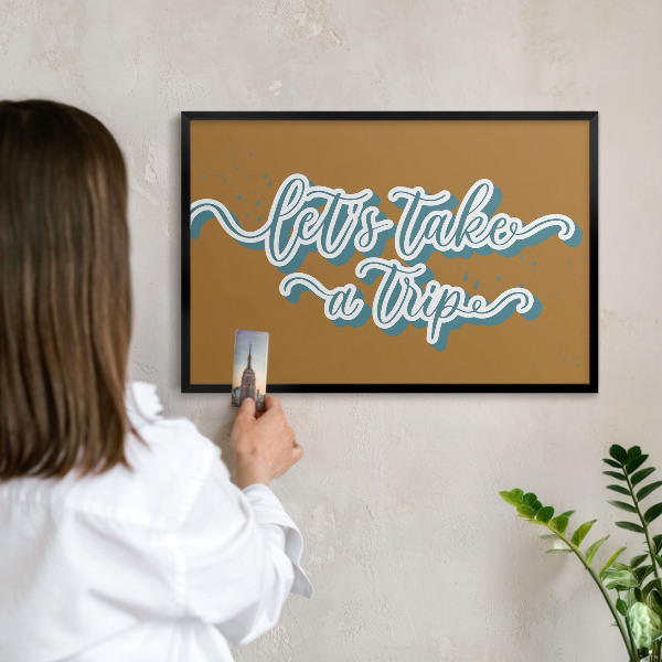 Vacation magnet board with a black frame Dream Trip