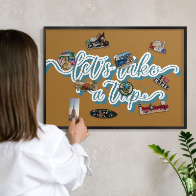 Vacation magnet board with a black frame Dream Trip