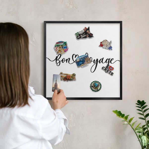Vacation magnet board with a black frame Bon Voyage