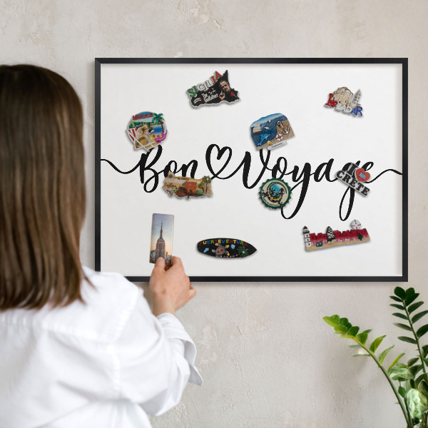 Vacation magnet board with a black frame Bon Voyage