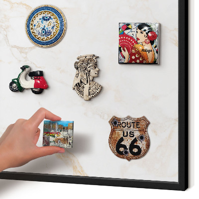 Metal wall board for magnets in a black frame Marble elegance