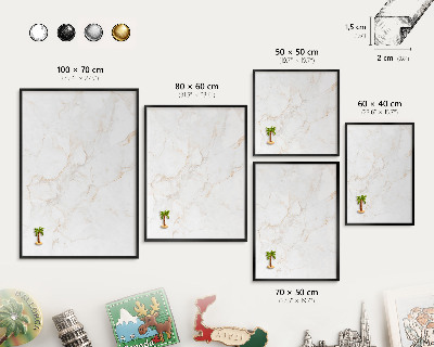Metal wall board for magnets in a black frame Marble elegance