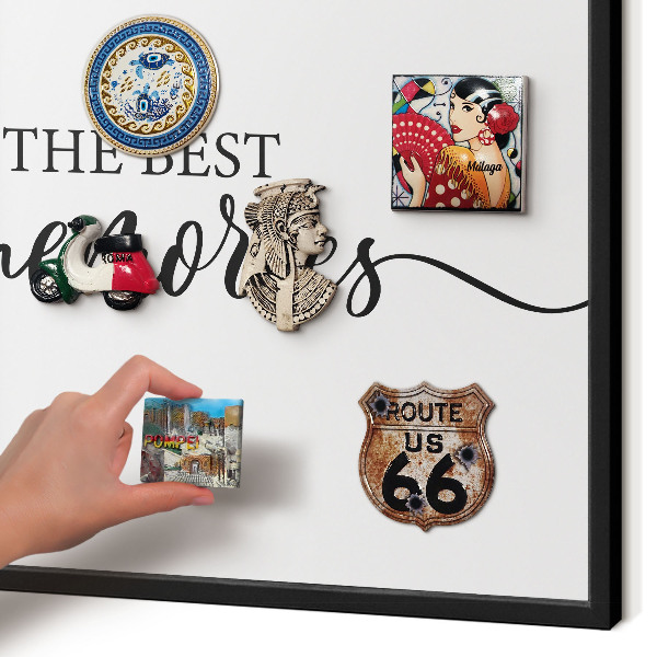 Vacation magnet board with a black frame Inspiring memories